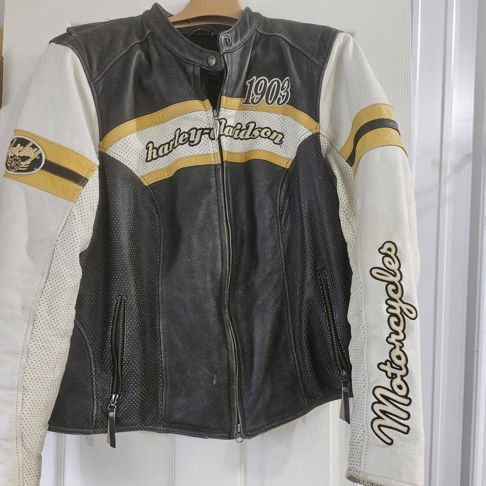 Harley-Davidson Women 2W Leather Riding Jacket Speedway Spirit 03 Black White